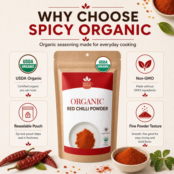 Spicy Organic – Organic Red Chili Powder by Spicy Organic|454gm|1.0 lbs
