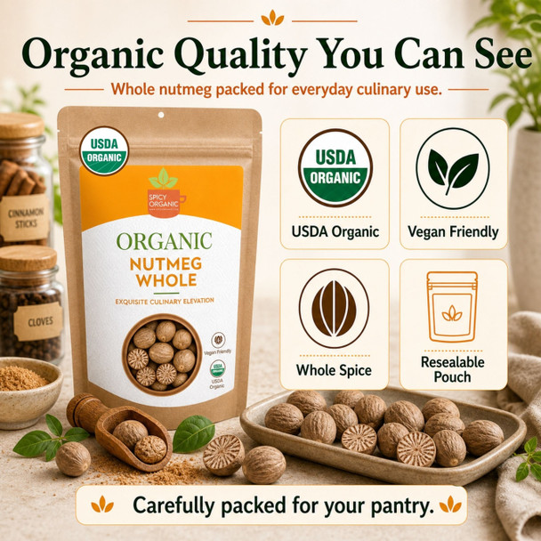 Spicy Organic – Organic Whole Nutmeg by Spicy Organic|454gm|1.0 lbs
