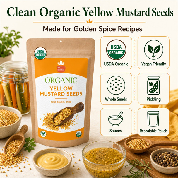 Spicy Organic – Organic Yellow Mustard Seeds by Spicy Organic|227gm|0.5 lbs