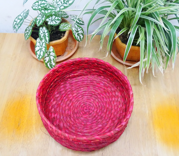 Artisan Soul  – Sabai Grass Round Basket – Red | 200gm | 0.44 lbs