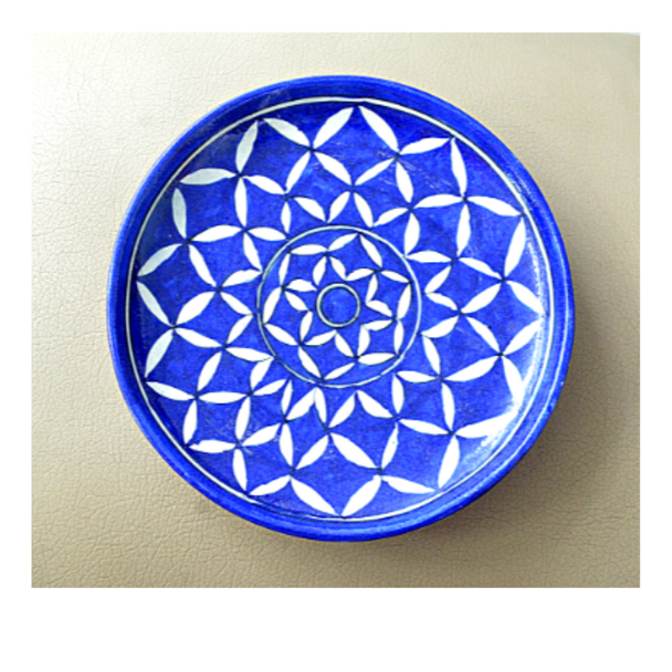 Artisan Soul  – Blue Pottery Wall Plate – Indigo Geometric Pattern | 572gm | 1.26 lbs