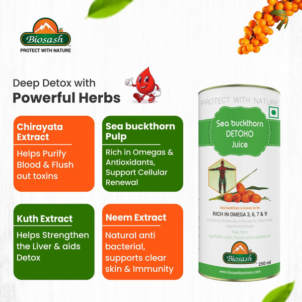 BIOSASH - Sea Buckthorn Detoxo Juice | 250ml | 8.45 fl oz