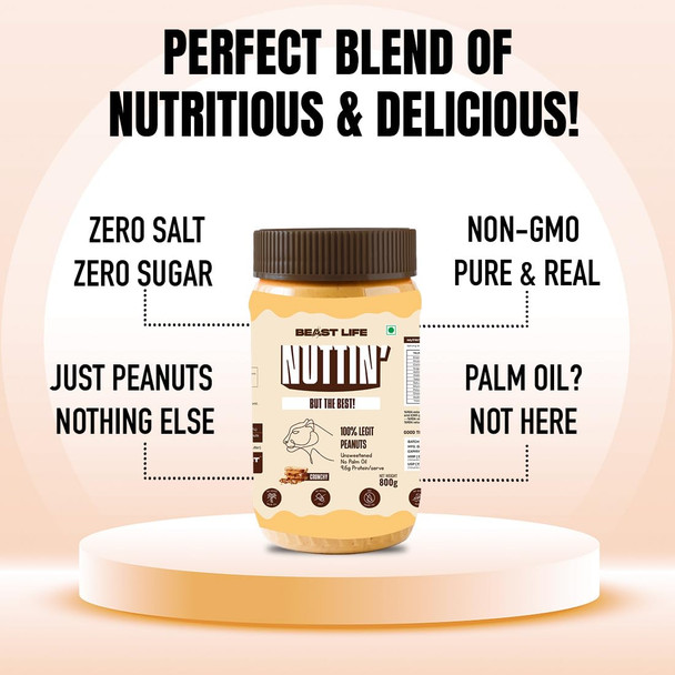 BeastLife - Natural Crunchy Peanut Butter – 100% Roasted Peanuts, No Added Sugar or Palm Oil | 350ml | 11.83 oz