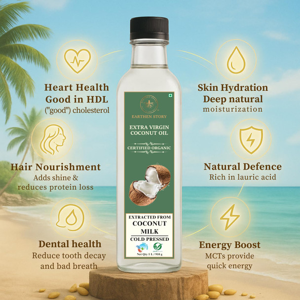 Earthen Story - Extra Virgin Coconut Oil natural coconut oil for cooking baking and daily use | 1000ml | 33.81 oz