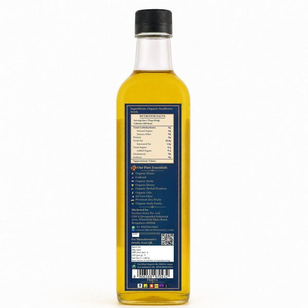Earthen Story - Cold Pressed Sunflower Oil light cooking oil for frying sautéing and daily meals | 1000ml | 33.81 oz