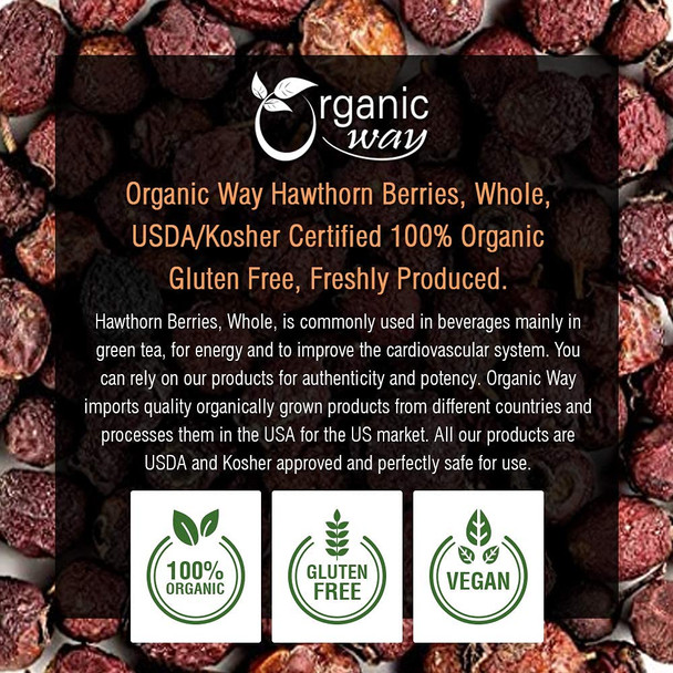 Organic Way - Hawthorn Berries Whole - Dried Botanical | 454gm | 1.0 lbs