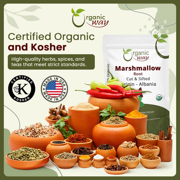 Organic Way - Marshmallow Root Cut & Sifted - Herbal Tea | 454gm | 1.0 lbs