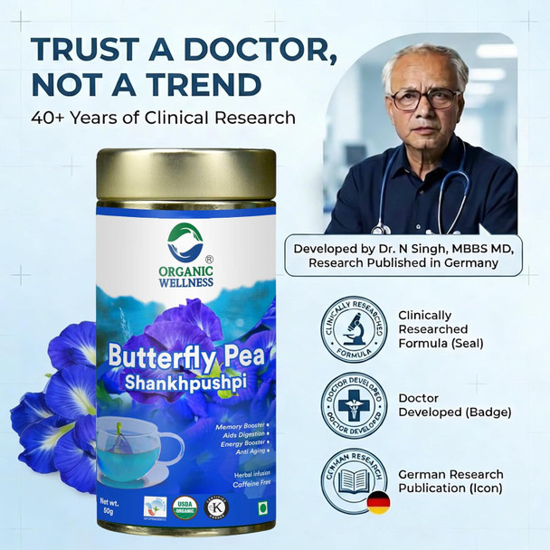 Organic Wellness - Butterfly Pea Flower Herbal Tea | 50gm | 0.11 lbs