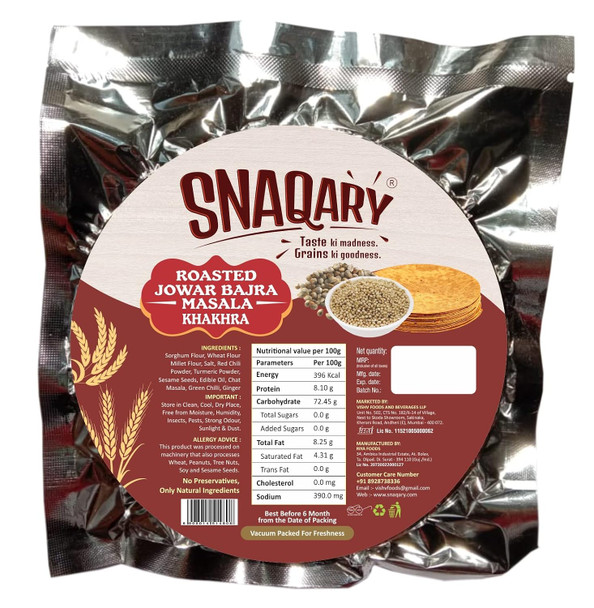 Snaqary - Jowar Bajra Masala Khakhra PACK OF 2 | 200gm | 0.44 lbs