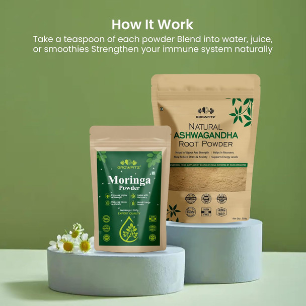 GrowFitz - Ashwagandha & Moringa Powder Herbal Combo | 430gm | 0.95 lbs