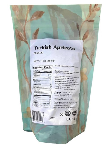 Country Life Natural Foods - Organic Turkish Dried Apricots – Unsulfured, Non-GMO, Vegan, Halal | 454gm | 1.0 lbs