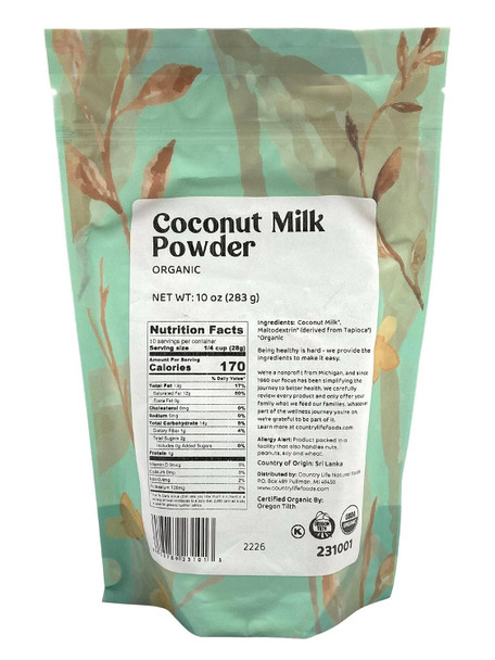 Country Life Natural Foods - Organic Coconut Milk Powder, Plant-Based, Dairy Milk Substitute, Shelf-Stable | 283ml | 9.57 oz