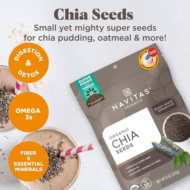Navitas Organics - Chia Seeds – For Chia Pudding, Smoothies, Baking, Salads & More – Omega 3, Fiber, Minerals | 454gm | 1.0 lbs
