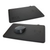 A black wireless charging mouse mat with an embedded charging pad for compatible devices. It features a logo.