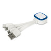 A white Zodiac Charging Cable with multiple connectors, including USB, Lightning, and micro USB, featuring a blue accent.