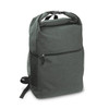 A Canyon Backpack in a dark green color, featuring a roll-top design, front zip pocket, and mesh side pockets.