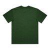 A green t-shirt featuring a simple design and a logo on the back.