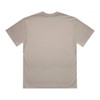 A beige t-shirt with a plain back, featuring a logo on the neckline.