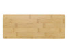 A rectangular bamboo cheese board with a smooth surface and natural finish. Contains a branding logo.