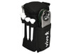 A black golf accessory pack featuring a drink bottle and space for golf tees. Includes a logo.