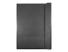 A sleek black A4 portfolio with a secure cover and integrated flap, ideal for organising documents.