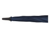 A navy blue auto golf umbrella featuring a curved handle and a textured shaft, with a logo on the fabric.