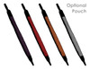 A set of four golf umbrellas in purple, red, orange, and white, each with a black handle and an optional pouch.