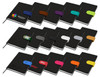 A collection of black Cordoba A5 notebooks with various coloured bands and logos displayed on the covers.