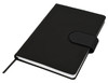 A black Cordoba A5 notebook with a secure closure and a ribbon bookmark. It has a smooth, professional finish.