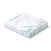 A notepad featuring a white cover with a logo and a decorative edge, consisting of 100 sheets.