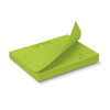 A green sticky pad measuring 100 x 75mm with 100 sheets, featuring lined pages. It has a logo on the bottom.