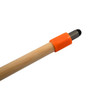 A pen with a bamboo shaft and an orange grip, featuring a metal tip and a smooth finish.