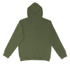 A green hoodie with a hood and long sleeves, featuring a smooth fabric texture and a plain back.