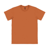 A plain orange adult t-shirt with short sleeves and a crew neckline. It features a logo on the tag.