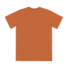 An orange adult t-shirt featuring a plain back design and a logo on the back.