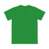 A bright green adult t-shirt made from cotton fabric. The shirt has a simple design and features a tag inside.