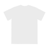 A plain white adult t-shirt, featuring short sleeves and a regular fit, with a logo present.