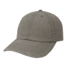 A grey cap with a curved brim and six-panel structure, featuring a logo on the front.