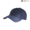 A navy blue six-panel brushed cotton cap with a curved brim and a logo on the side.