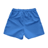 Blue rugby shorts with an elastic waistband and pockets, featuring a logo. Ideal for youth sports uniforms.