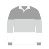 A long-sleeved rugby jersey in shades of grey and white, featuring a collar and a logo.