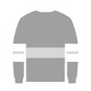 A grey long-sleeved rugby jersey featuring white horizontal stripes and a logo on the front.
