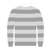 A long-sleeve rugby jersey featuring horizontal grey stripes and a collar. Includes a logo on the design.