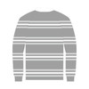 A long-sleeve rugby jersey in grey with white horizontal stripes and a collar, featuring a logo.