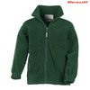 A green full zip polar fleece jumper with long sleeves and a high collar. It has a logo on the upper right.