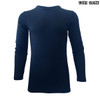 A navy long-sleeve thermal shirt with a V-neck design and a logo on the upper right.