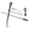 A telescopic drinking straw in silver and grey, housed in a clear case with a cleaning brush and attachment clips.