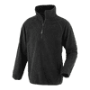 A black quarter-zip fleece jumper featuring a collar and long sleeves, with a logo on one side.