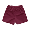 Maroon youth rugby shorts with an elastic waistband and a logo on the side. Ideal for sporting activities.