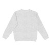 A light grey crewneck sweater featuring long sleeves and a plain back design. It has a logo on the front.